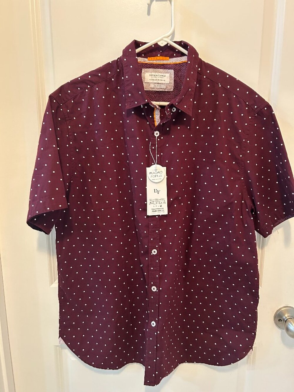 Denim & Flower Ricky Singh Slim Fit Burgundy White Polka Dot Shirt Men's XL